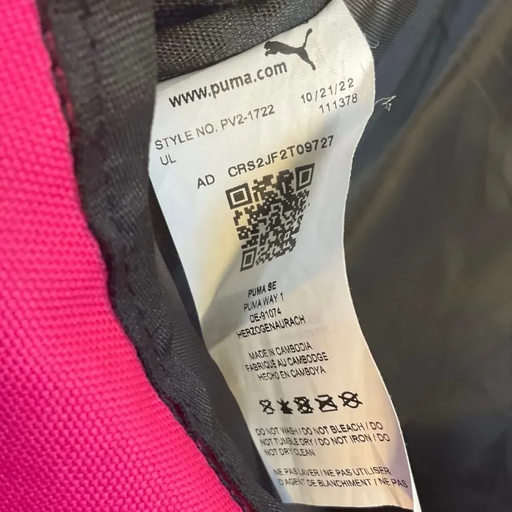 Puma Backpack Hot Pink Black Logo School Gym Travel Bag Large 21”